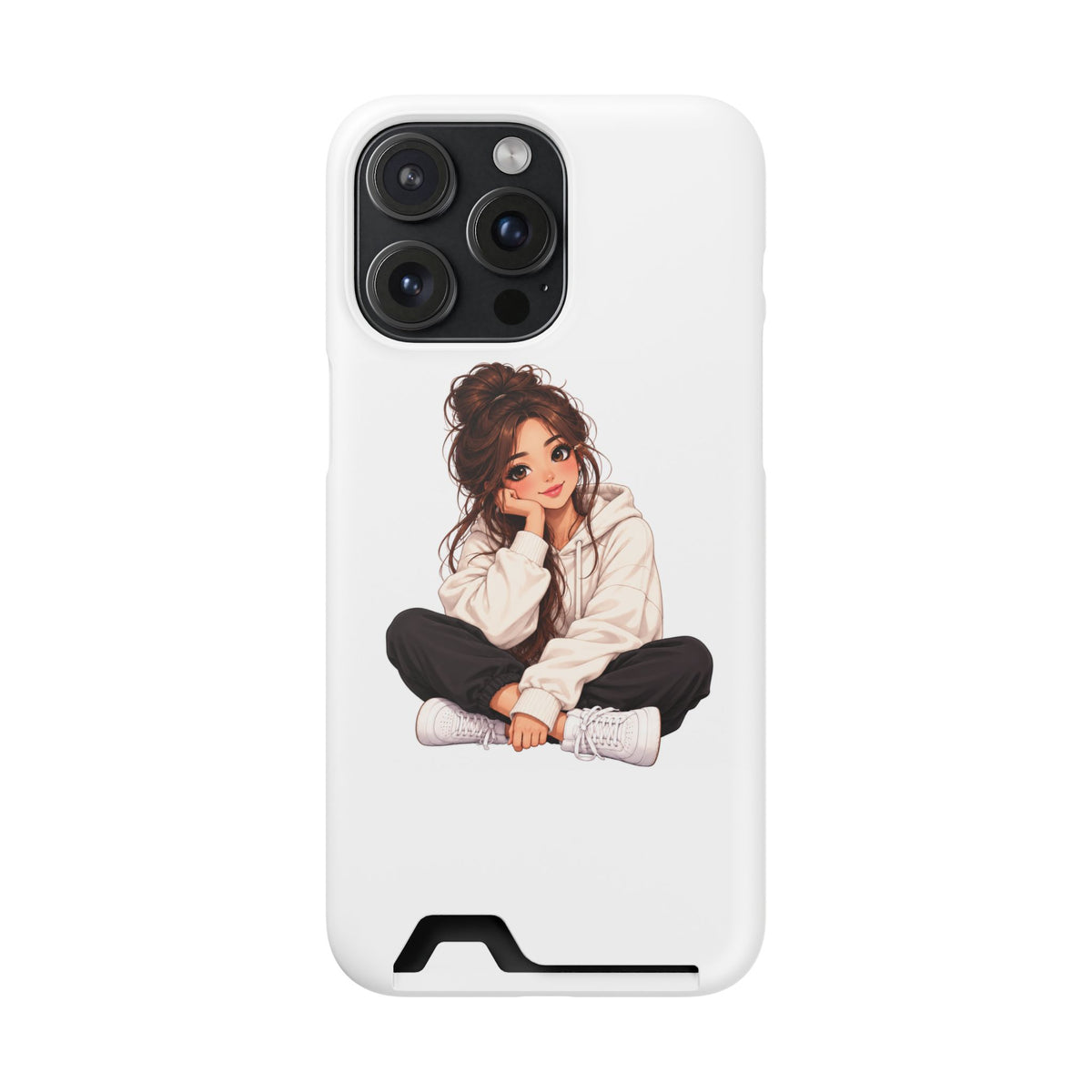 Cute Cozy Girl Phone Case with Card Holder – Anime-Inspired Soft-Hoodie Design
