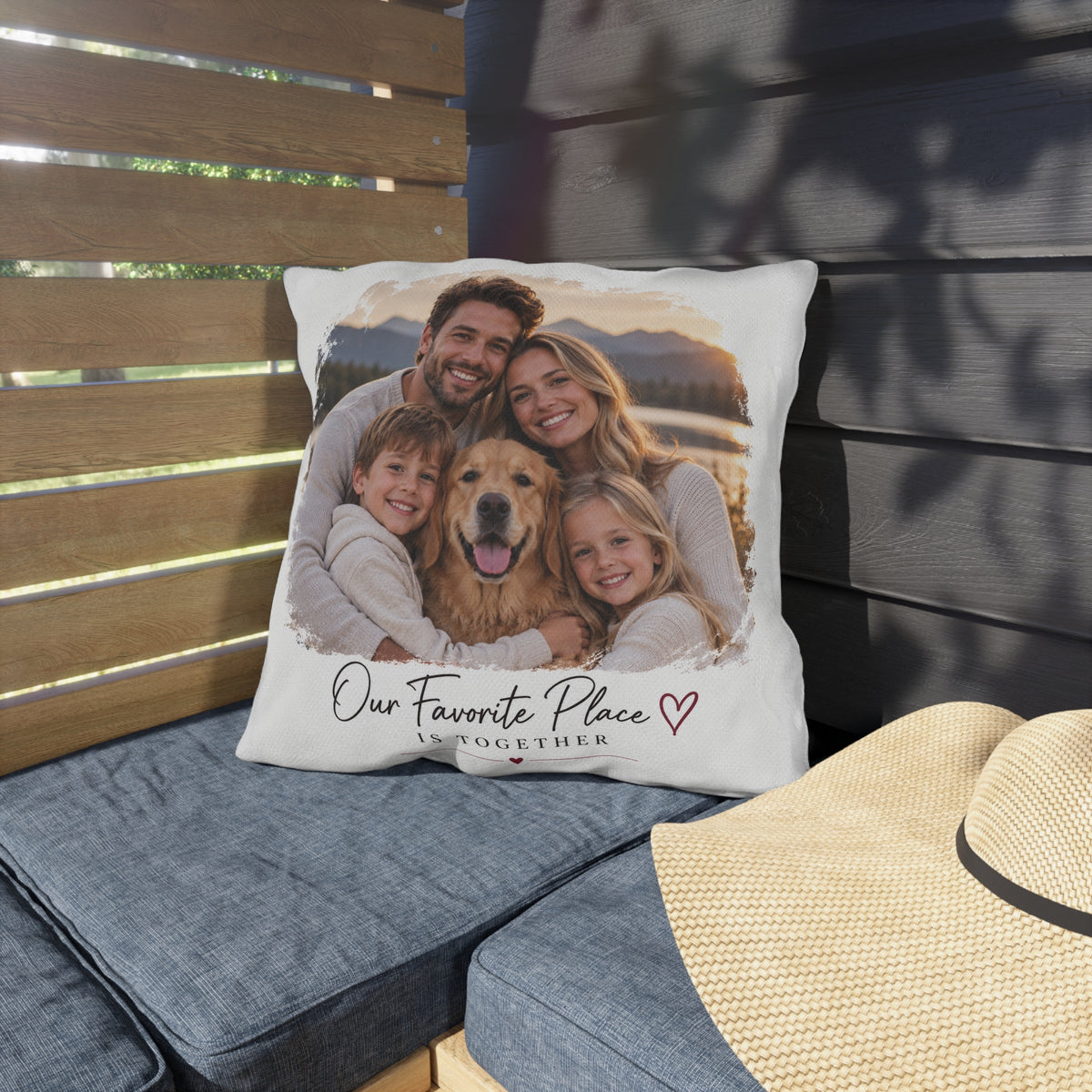 Outdoor Pillow – Our Favorite Place Is Together Personalized Photo Pillow