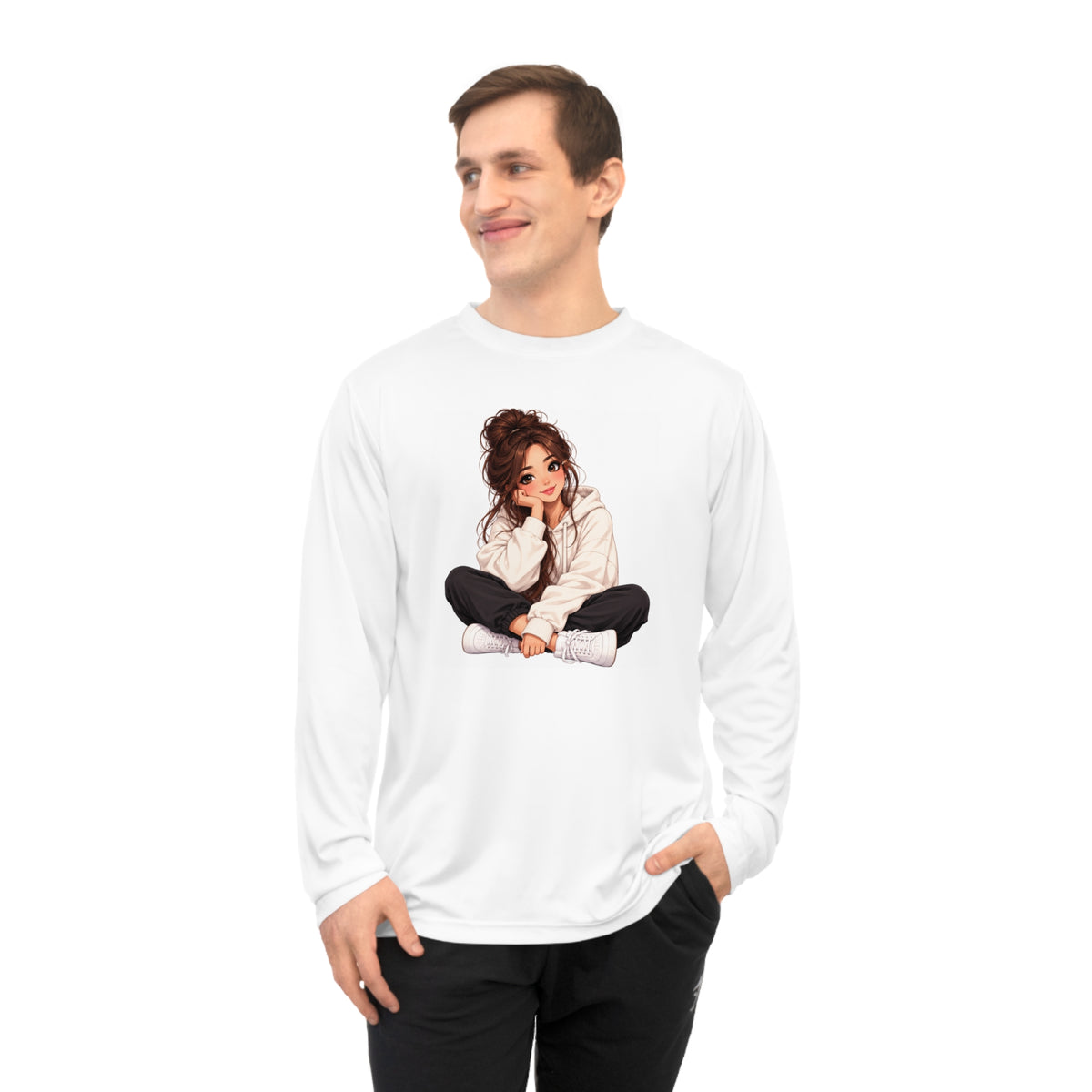 Cozy Girl Illustration Performance Long Sleeve Shirt