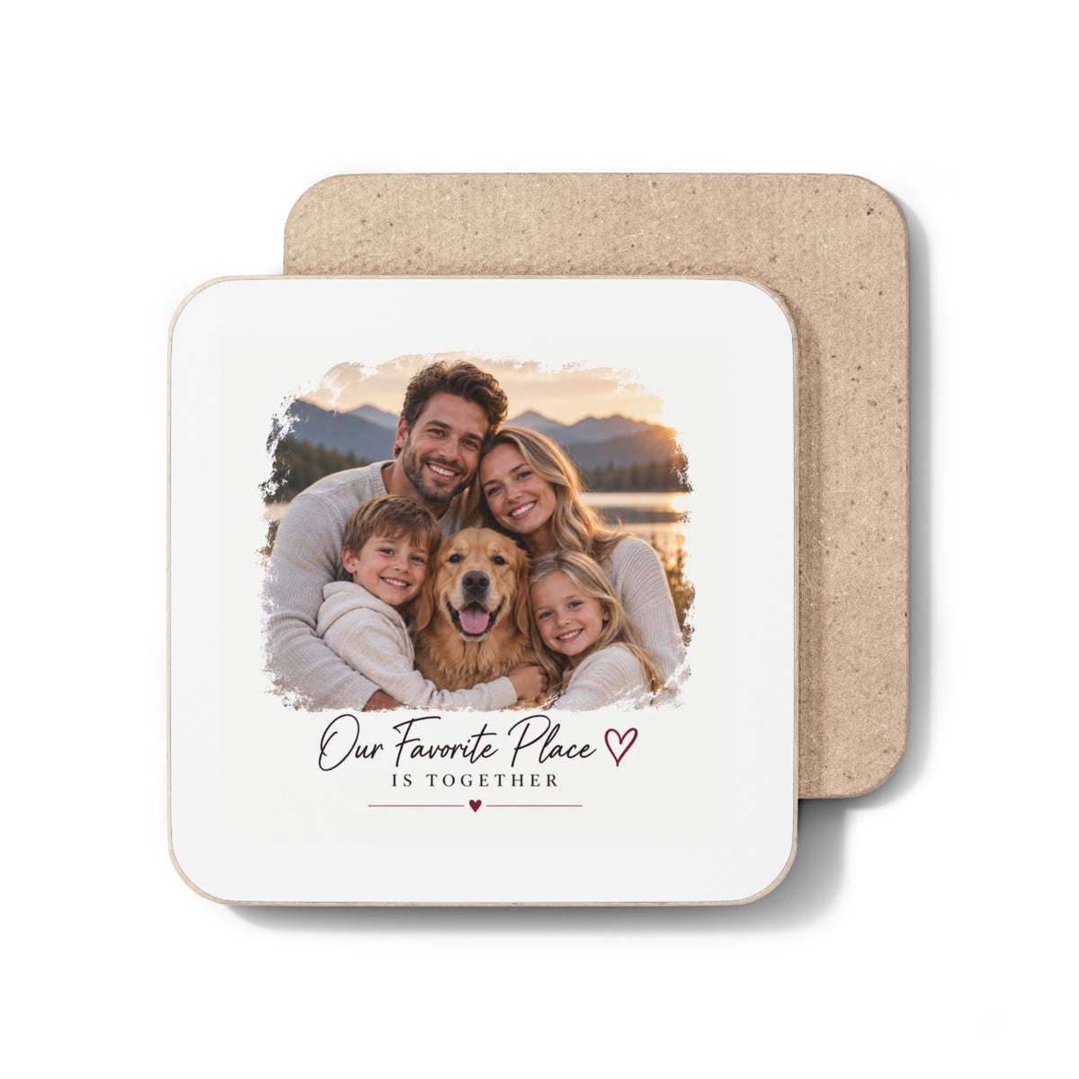 Personalized Photo Coaster — "Our Favorite Place Is Together" Hardboard Drink Coaster