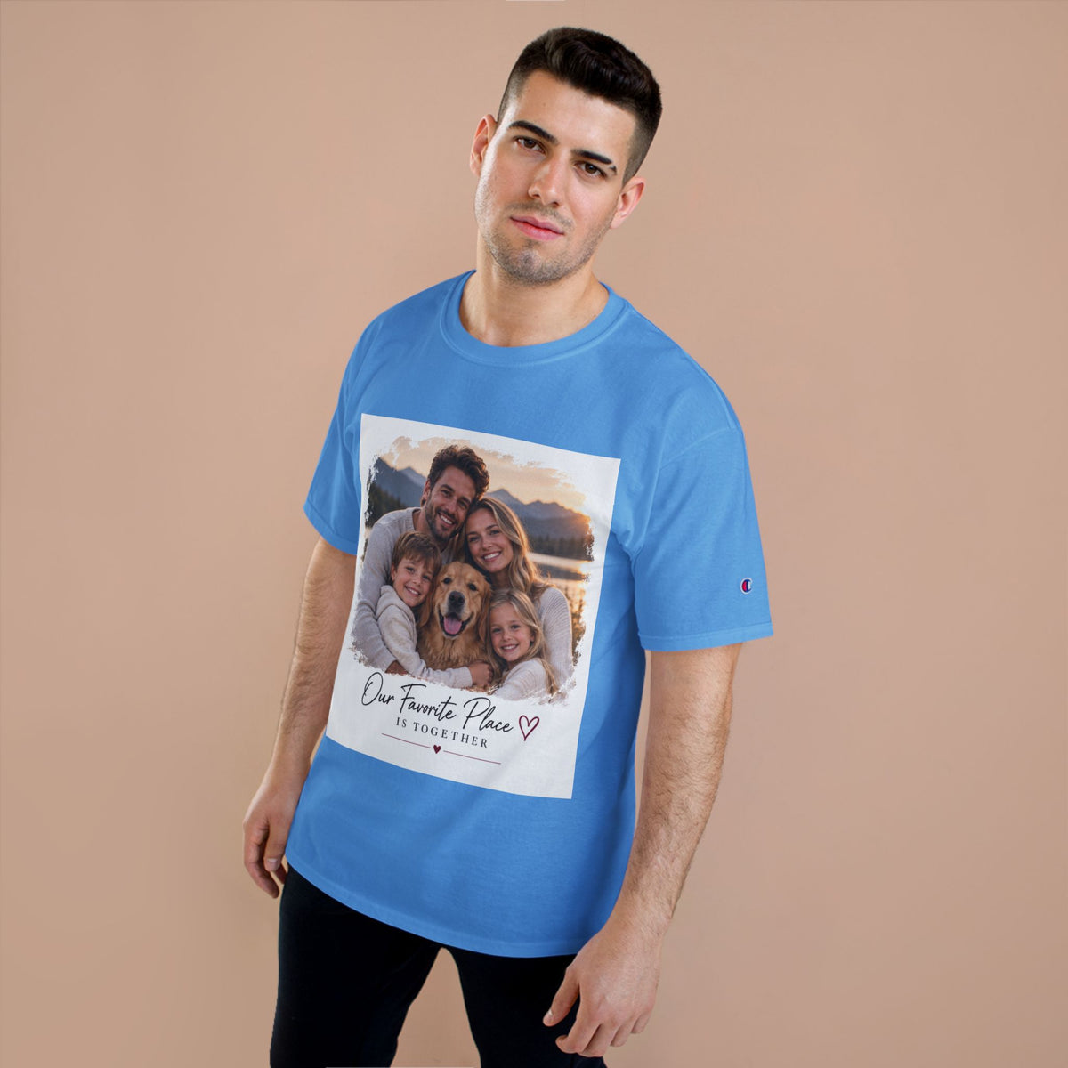 Family Photo T-Shirt — “Our Favorite Place Is Together” Personalized Crew Tee