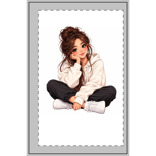 Cute Girl Illustration Spiral Notebook – Cozy Hoodie Girl Dotted Journal