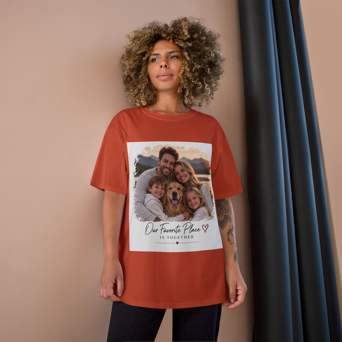 Family Photo T-Shirt — “Our Favorite Place Is Together” Personalized Crew Tee