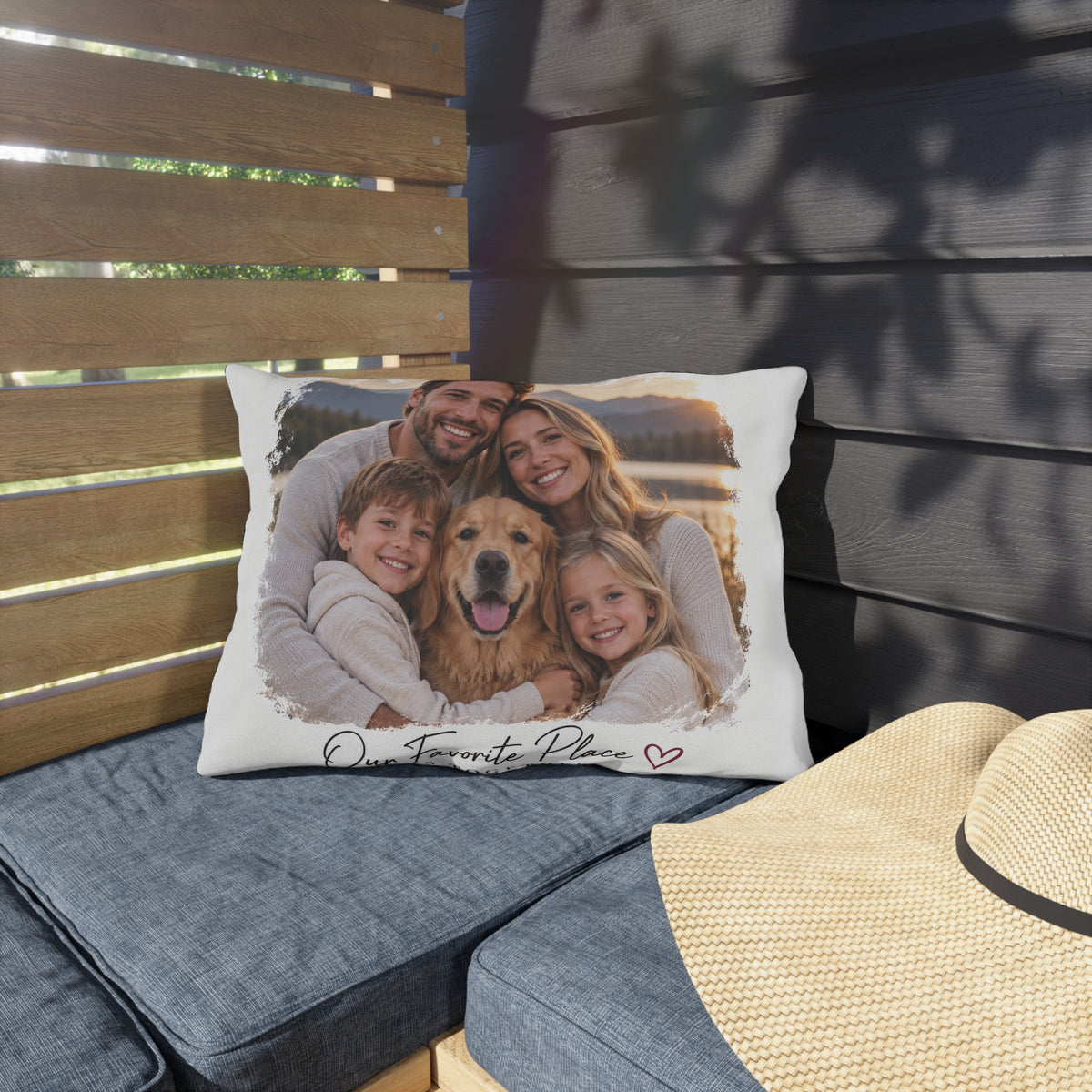 Outdoor Pillow – Our Favorite Place Is Together Personalized Photo Pillow