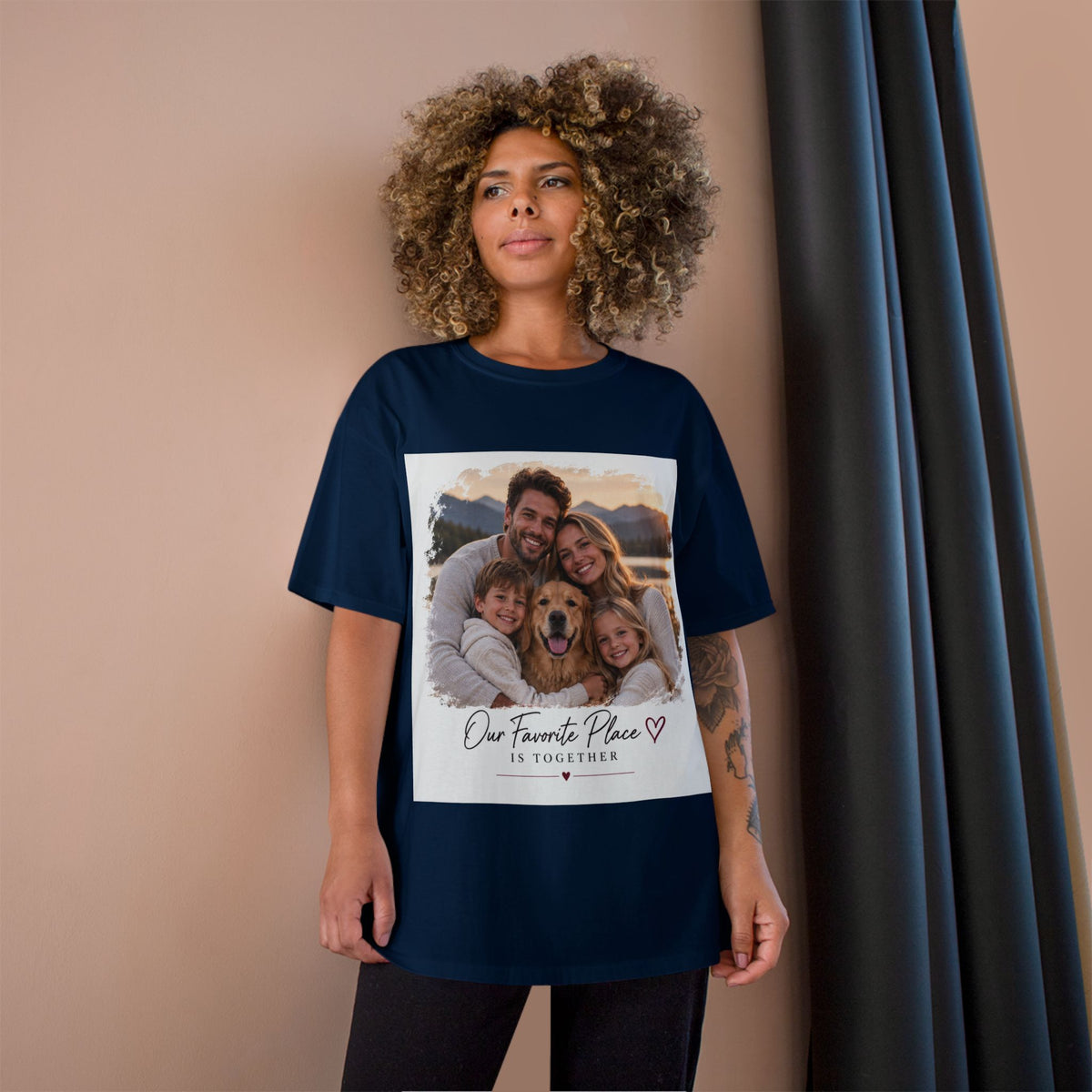 Family Photo T-Shirt — “Our Favorite Place Is Together” Personalized Crew Tee