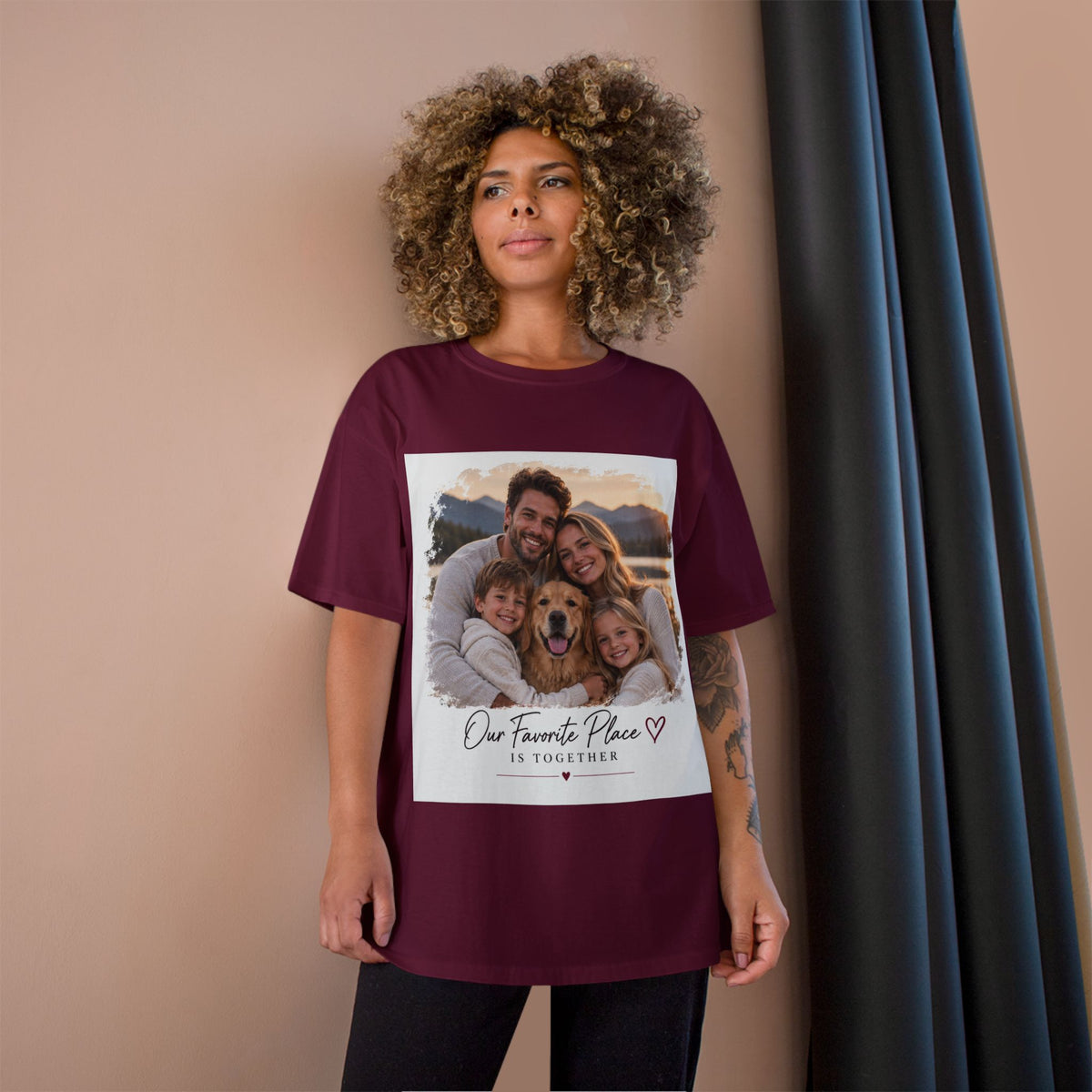 Family Photo T-Shirt — “Our Favorite Place Is Together” Personalized Crew Tee