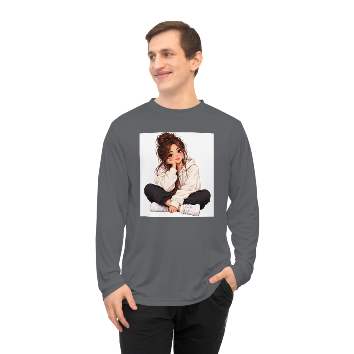 Cozy Girl Illustration Performance Long Sleeve Shirt