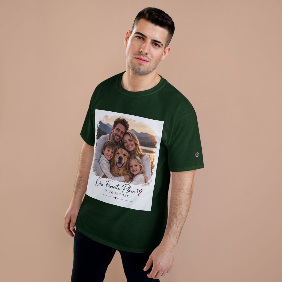 Family Photo T-Shirt — “Our Favorite Place Is Together” Personalized Crew Tee