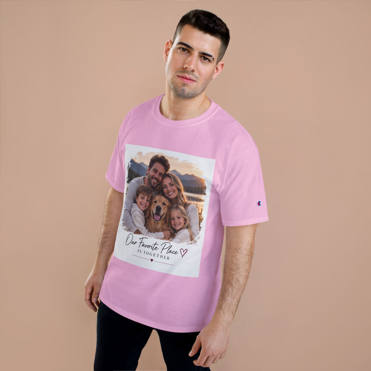 Family Photo T-Shirt — “Our Favorite Place Is Together” Personalized Crew Tee