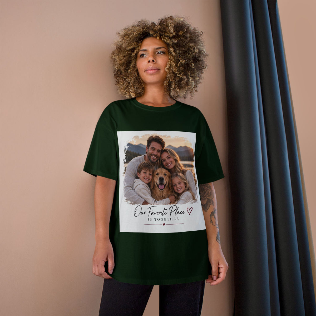 Family Photo T-Shirt — “Our Favorite Place Is Together” Personalized Crew Tee