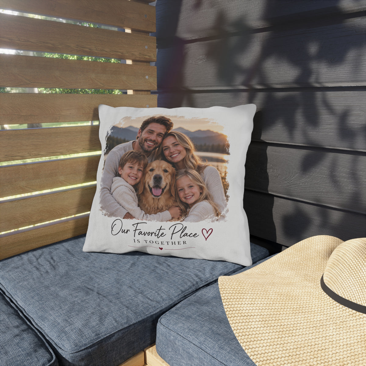 Outdoor Pillow – Our Favorite Place Is Together Personalized Photo Pillow