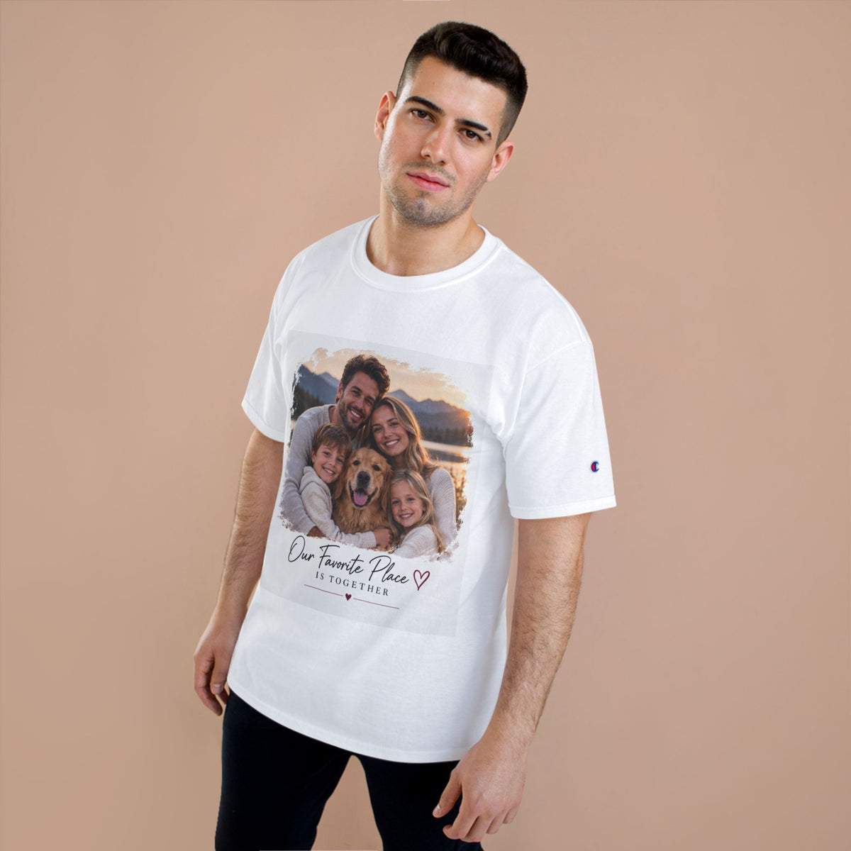 Family Photo T-Shirt — “Our Favorite Place Is Together” Personalized Crew Tee
