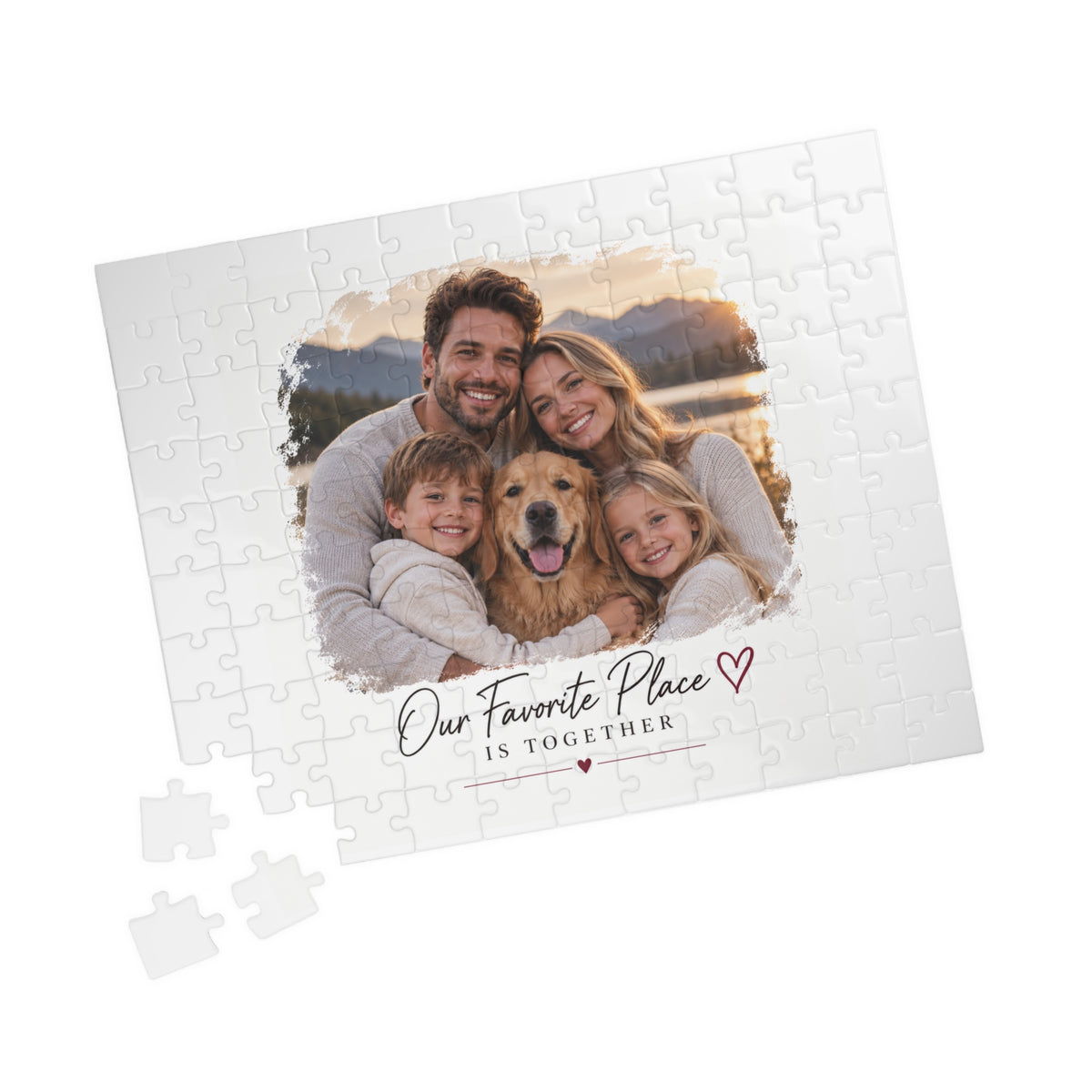 Our Favorite Place Is Together Photo Puzzle — Personalized Family & Pet Jigsaw (110–1014 pcs)