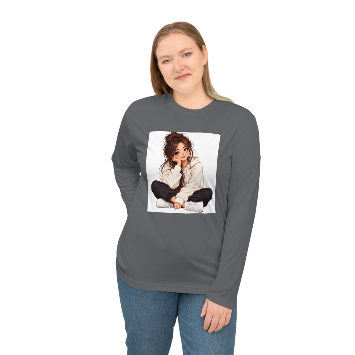 Cozy Girl Illustration Performance Long Sleeve Shirt