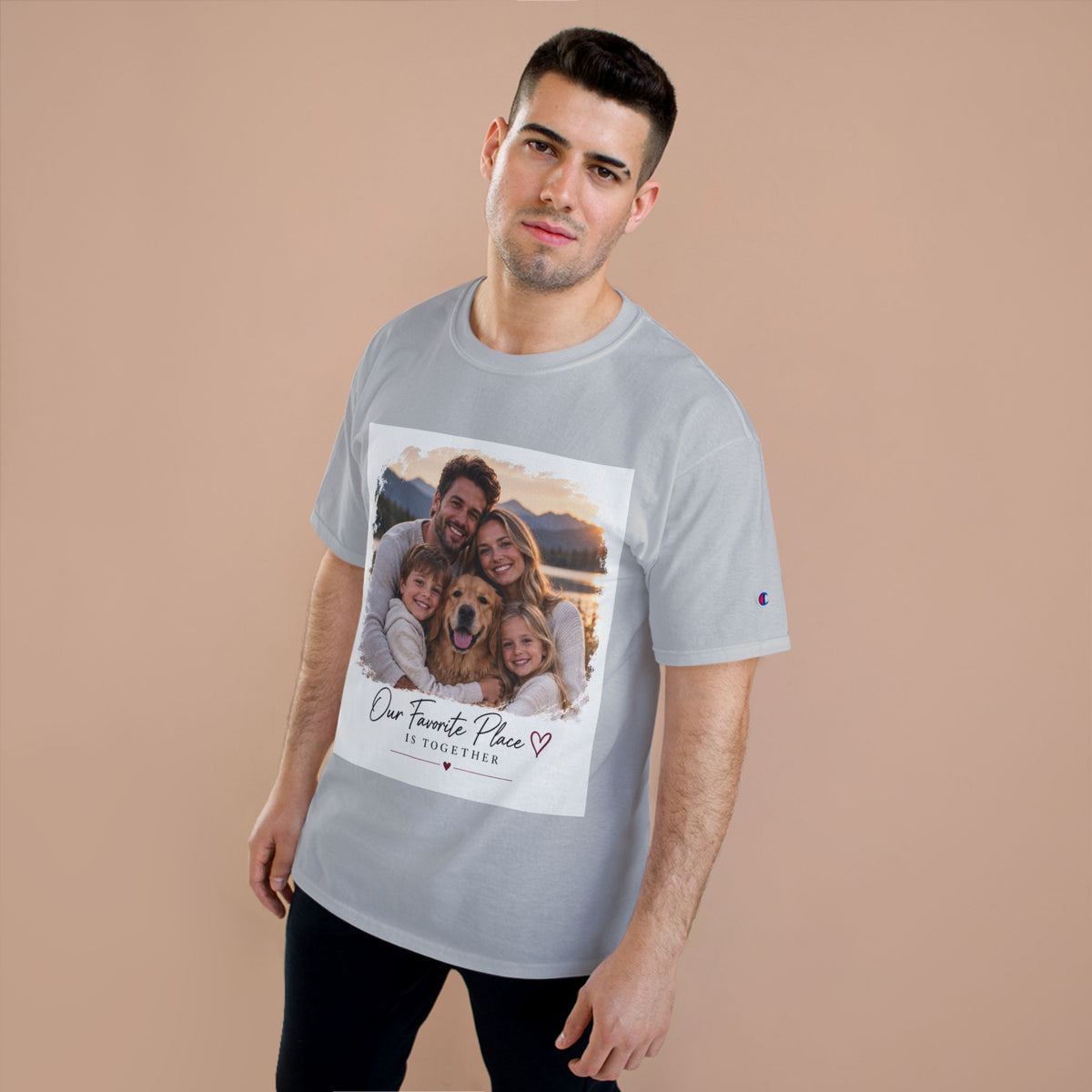 Family Photo T-Shirt — “Our Favorite Place Is Together” Personalized Crew Tee