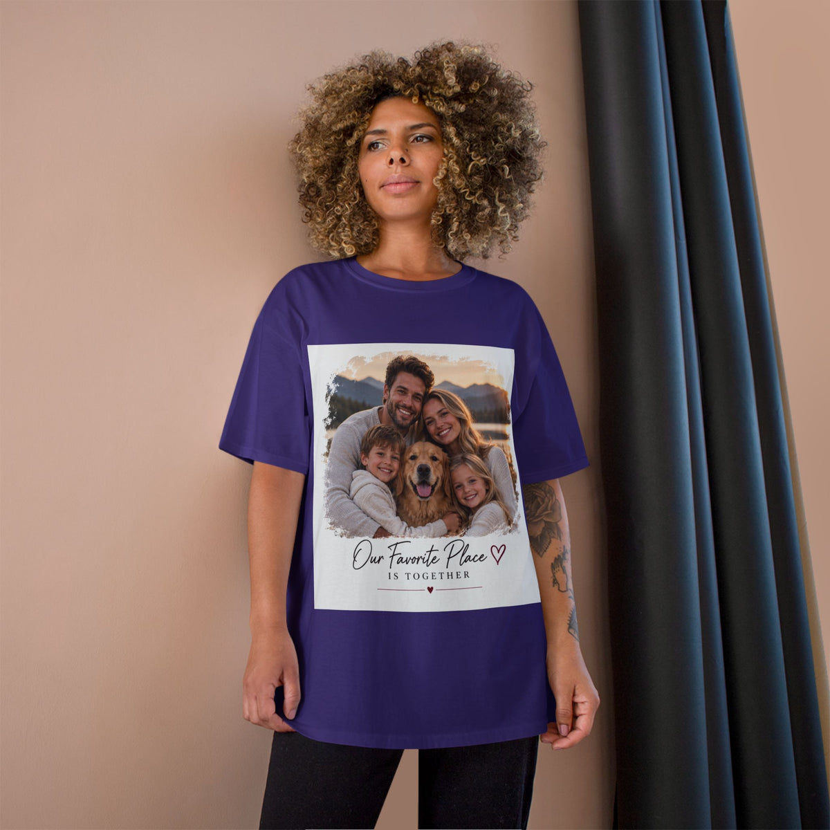 Family Photo T-Shirt — “Our Favorite Place Is Together” Personalized Crew Tee