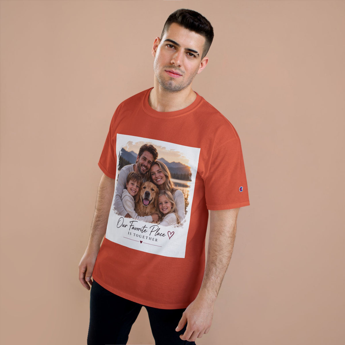 Family Photo T-Shirt — “Our Favorite Place Is Together” Personalized Crew Tee