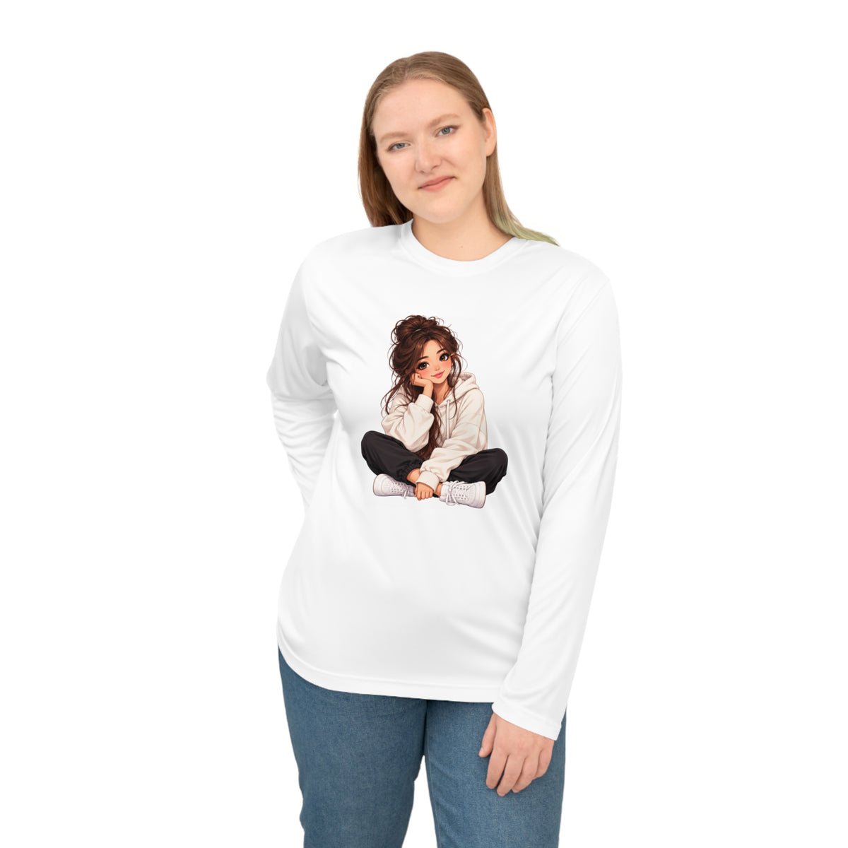 Cozy Girl Illustration Performance Long Sleeve Shirt
