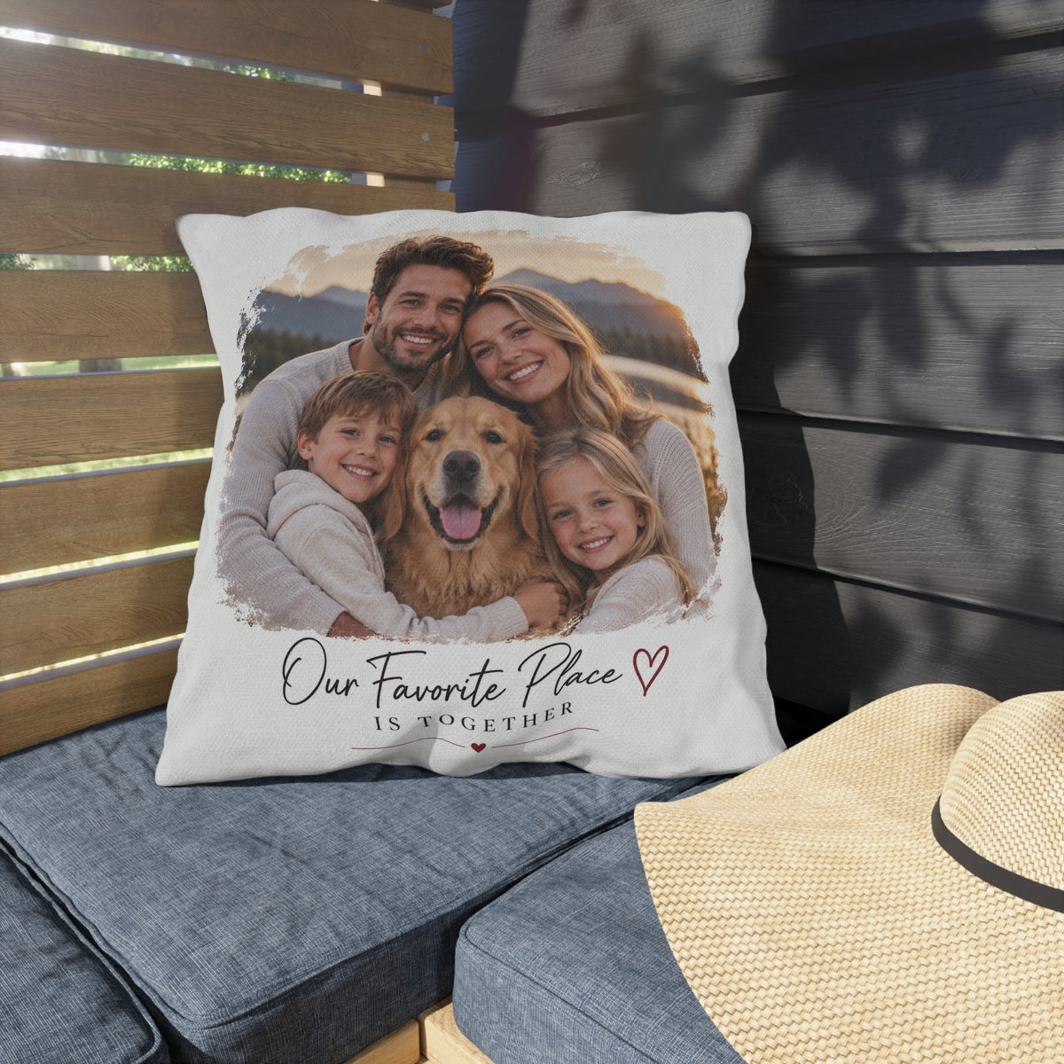 Outdoor Pillow – Our Favorite Place Is Together Personalized Photo Pillow