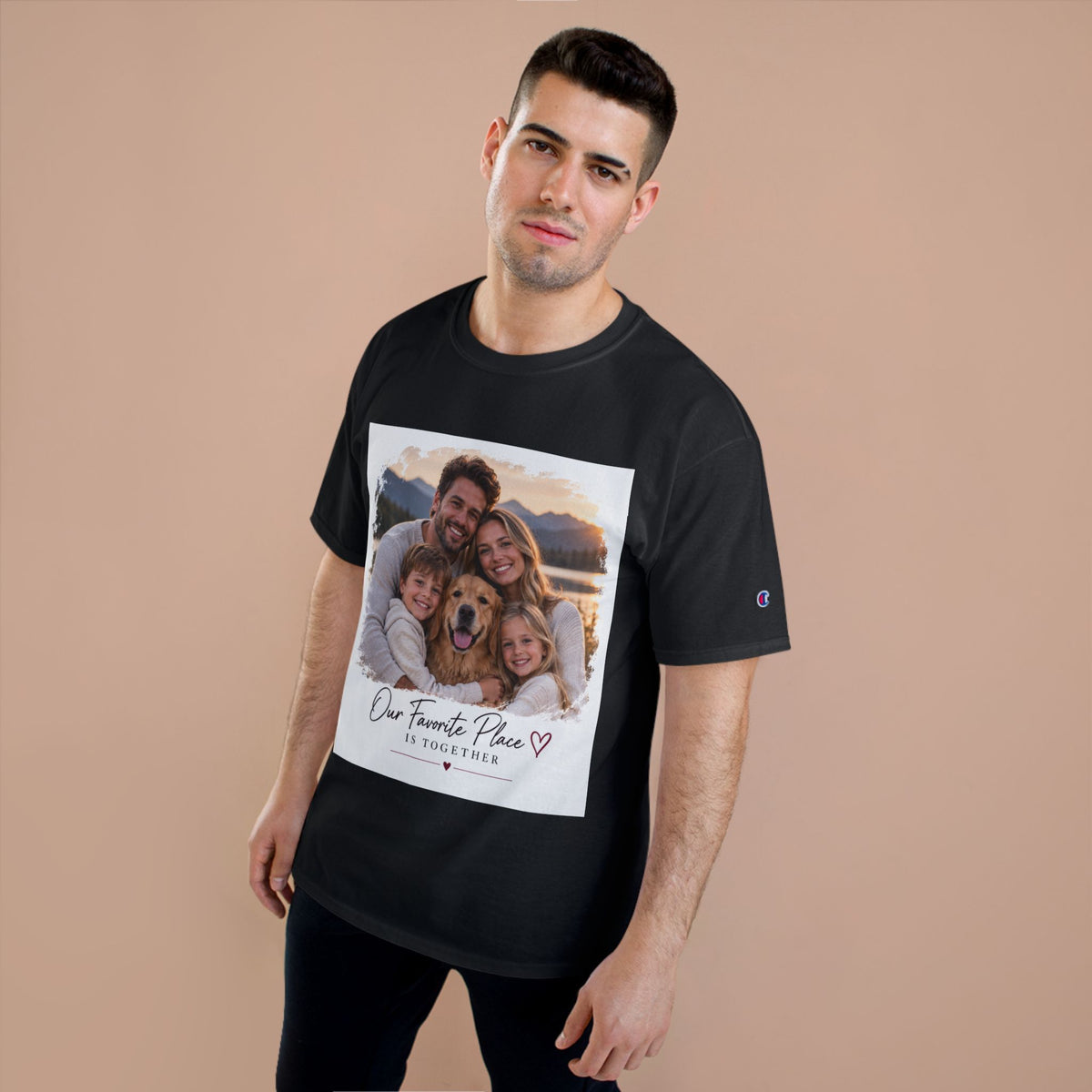 Family Photo T-Shirt — “Our Favorite Place Is Together” Personalized Crew Tee
