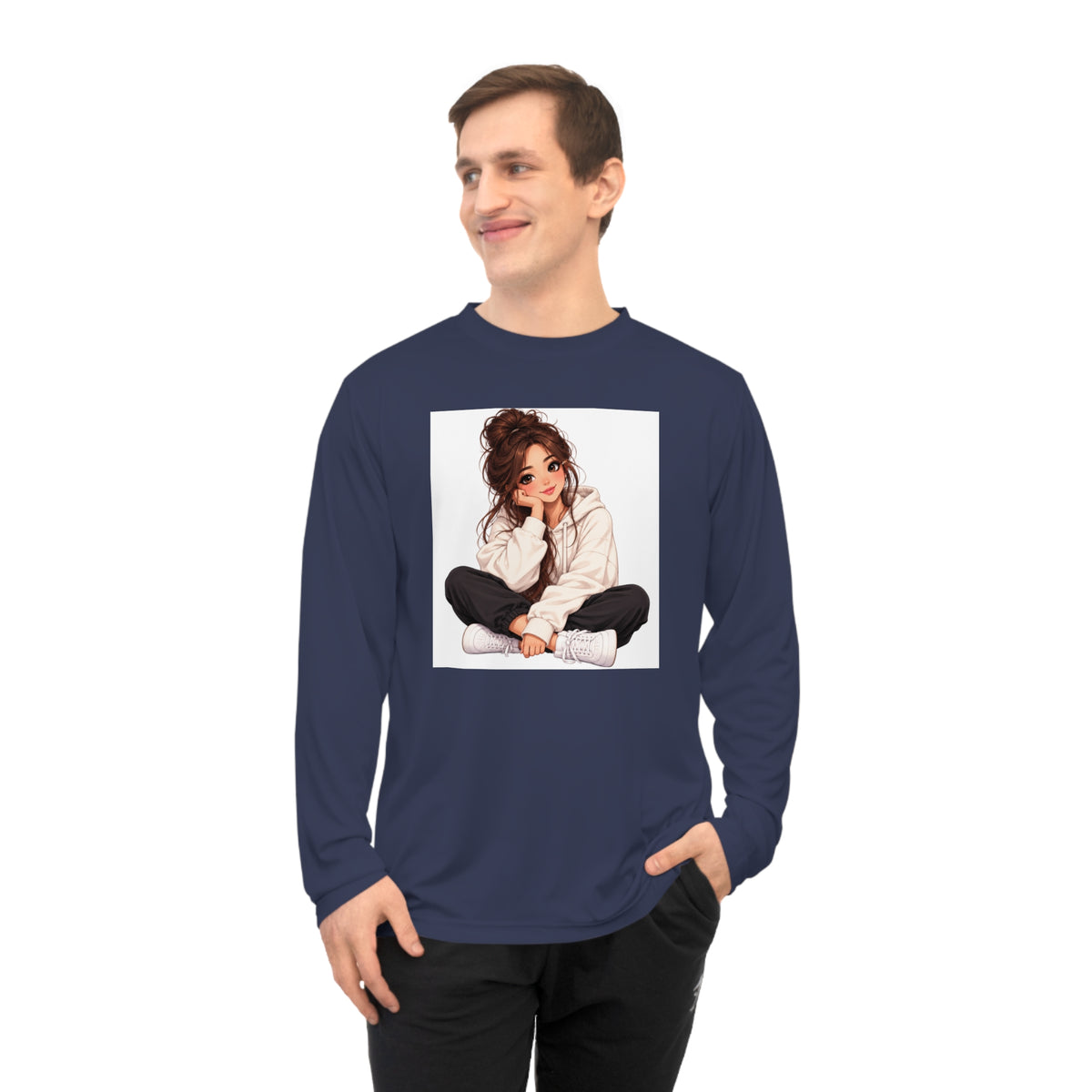 Cozy Girl Illustration Performance Long Sleeve Shirt