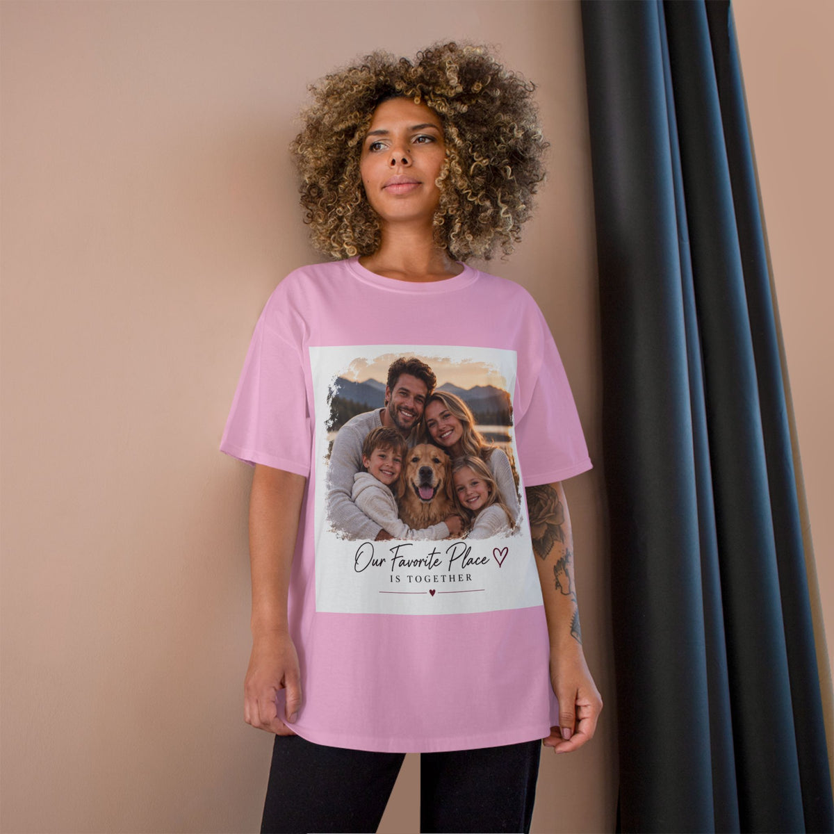 Family Photo T-Shirt — “Our Favorite Place Is Together” Personalized Crew Tee