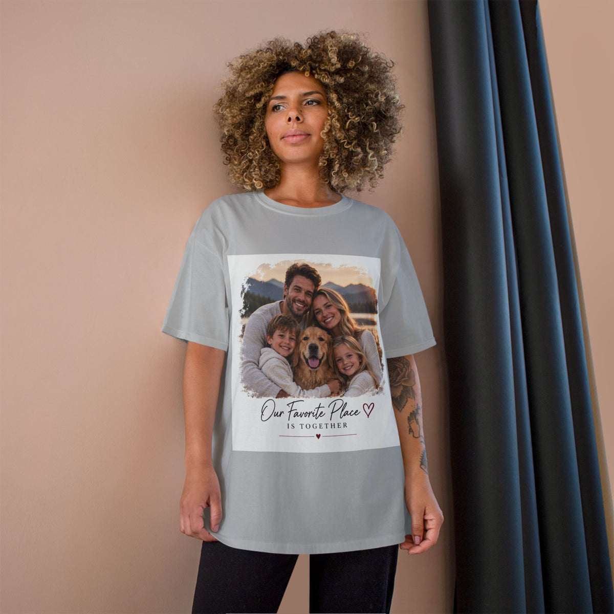 Family Photo T-Shirt — “Our Favorite Place Is Together” Personalized Crew Tee
