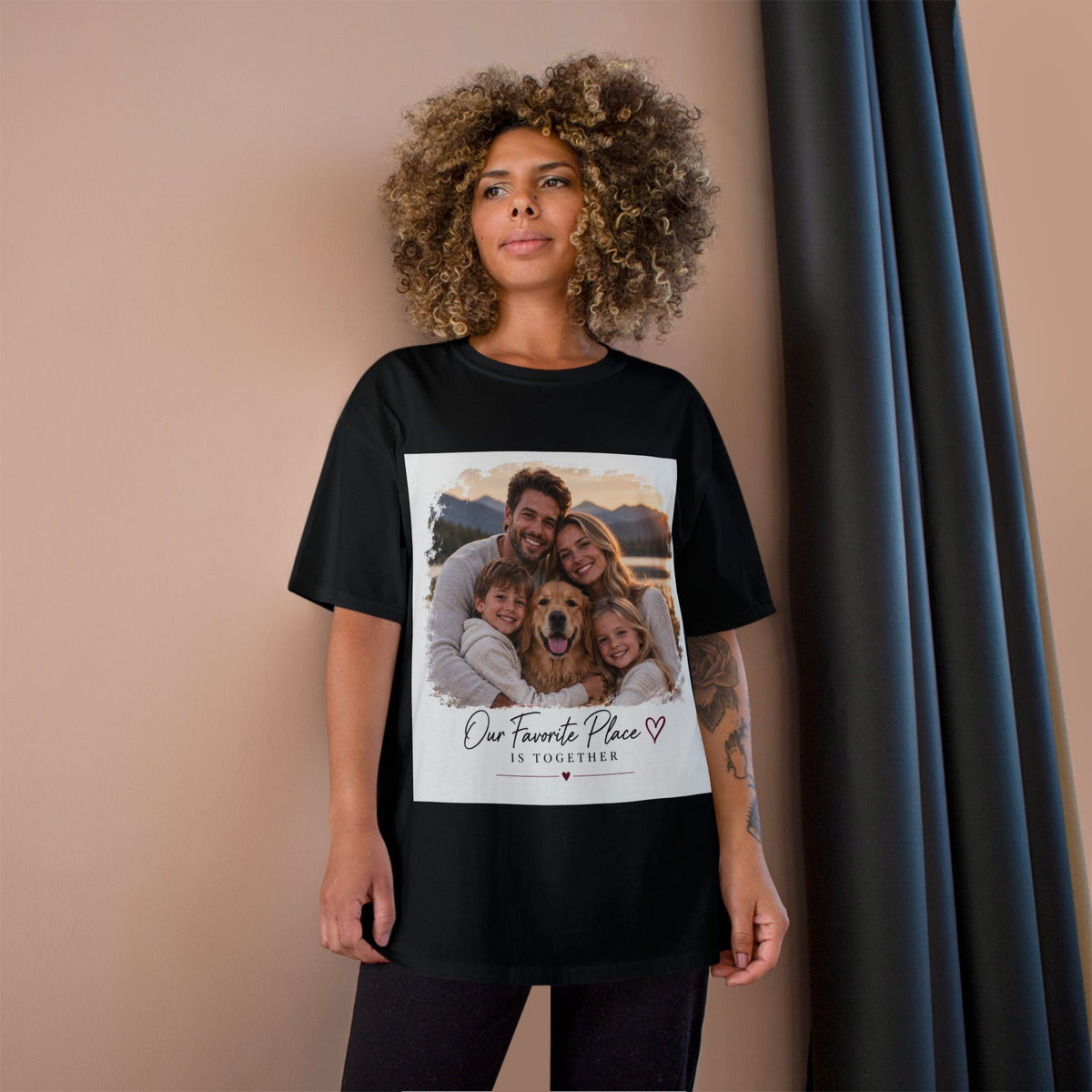 Family Photo T-Shirt — “Our Favorite Place Is Together” Personalized Crew Tee