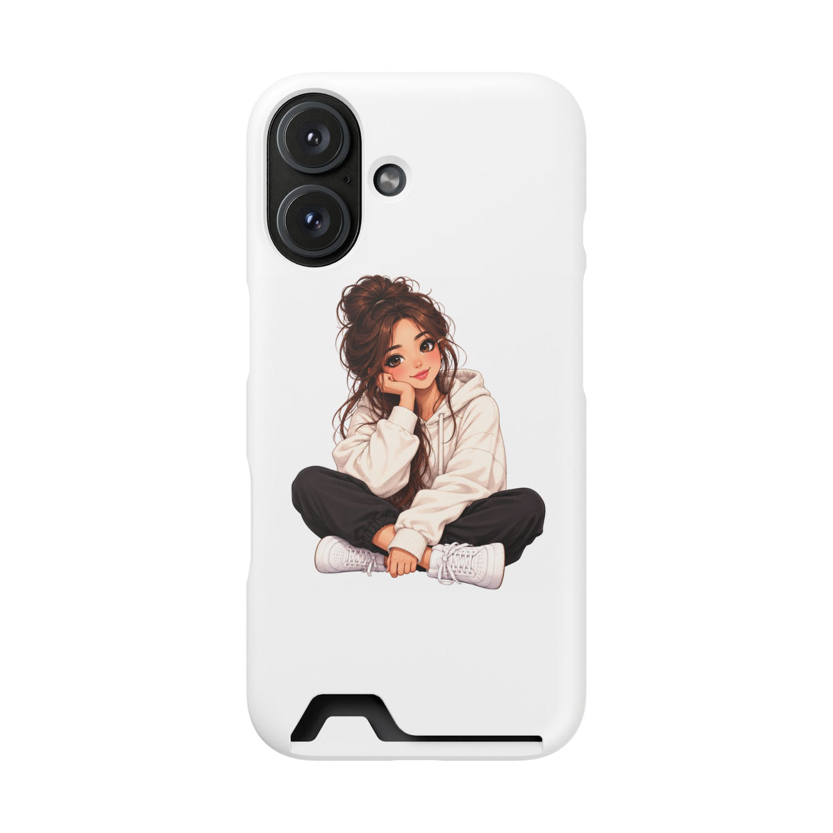 Cute Cozy Girl Phone Case with Card Holder – Anime-Inspired Soft-Hoodie Design