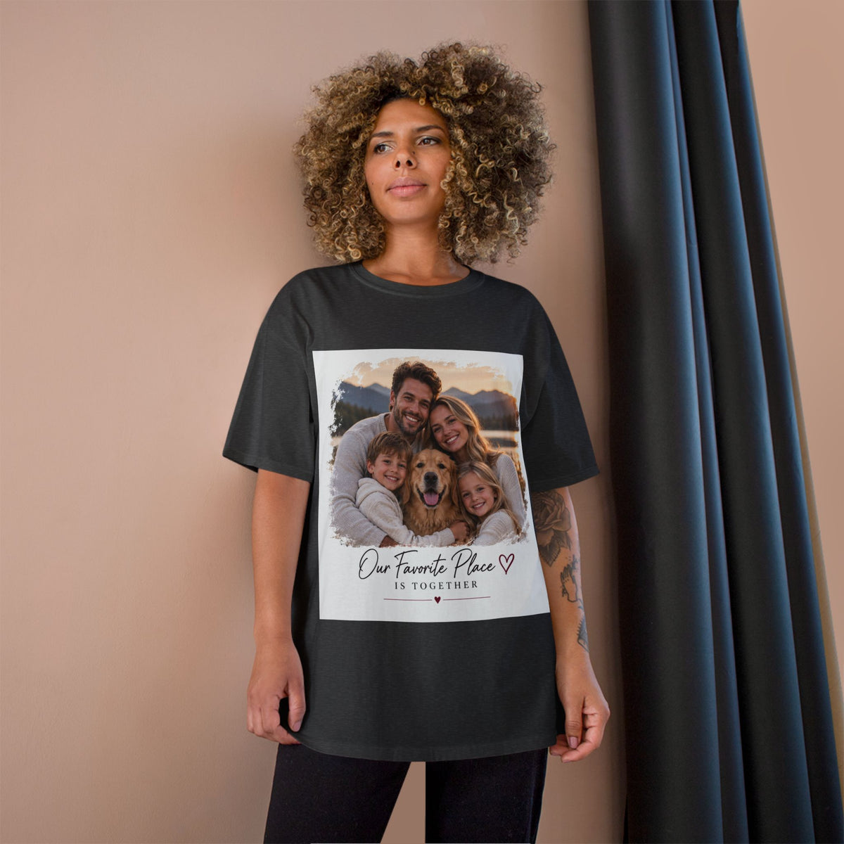 Family Photo T-Shirt — “Our Favorite Place Is Together” Personalized Crew Tee