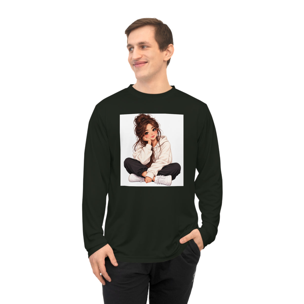 Cozy Girl Illustration Performance Long Sleeve Shirt