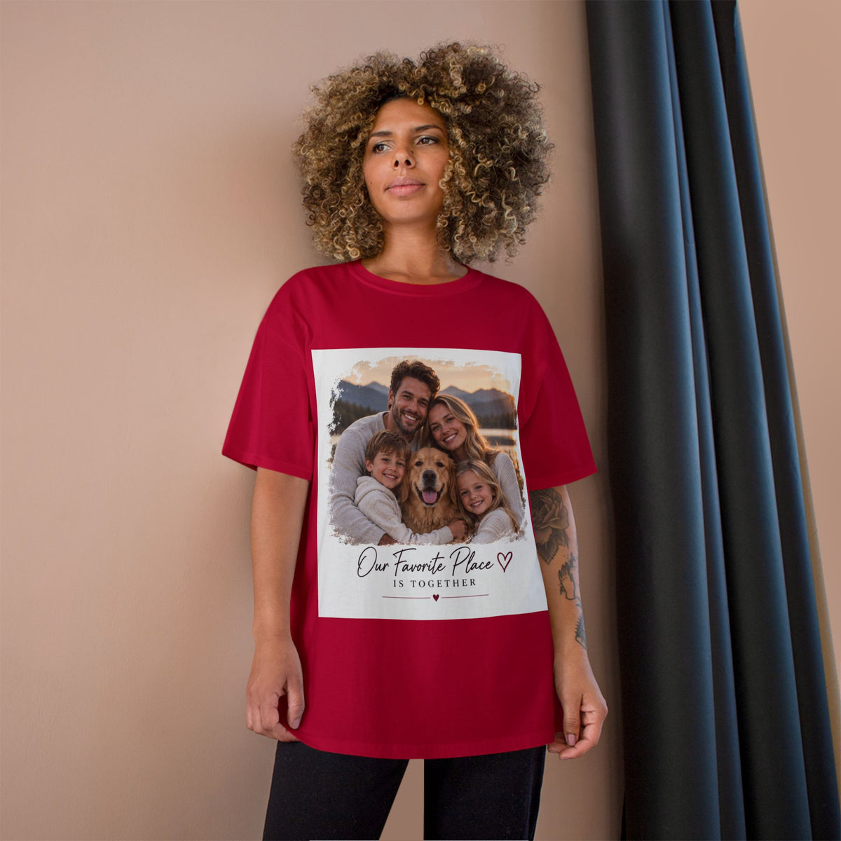 Family Photo T-Shirt — “Our Favorite Place Is Together” Personalized Crew Tee