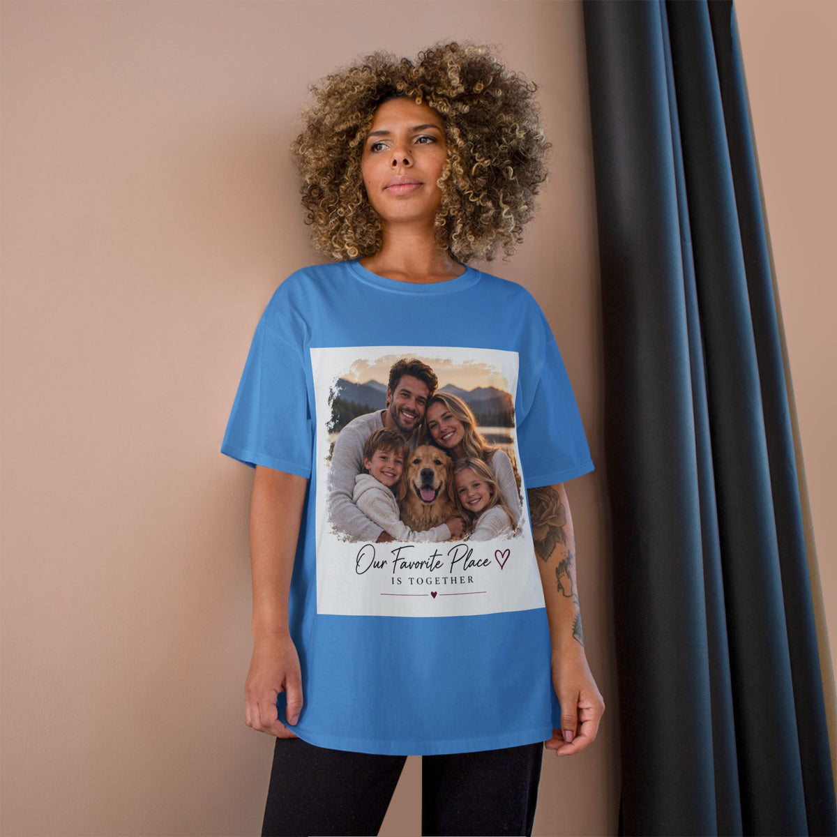 Family Photo T-Shirt — “Our Favorite Place Is Together” Personalized Crew Tee