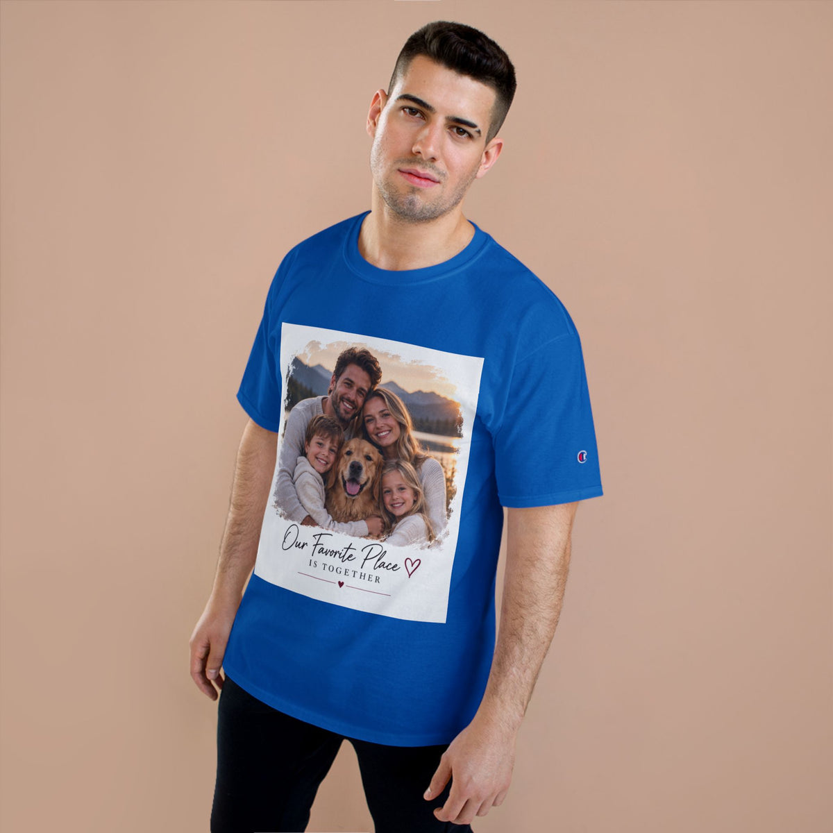 Family Photo T-Shirt — “Our Favorite Place Is Together” Personalized Crew Tee