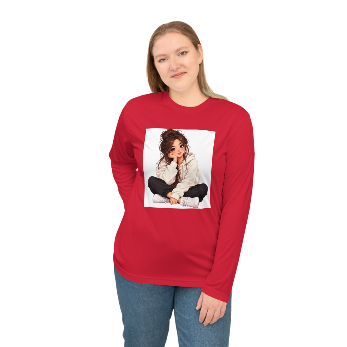 Cozy Girl Illustration Performance Long Sleeve Shirt