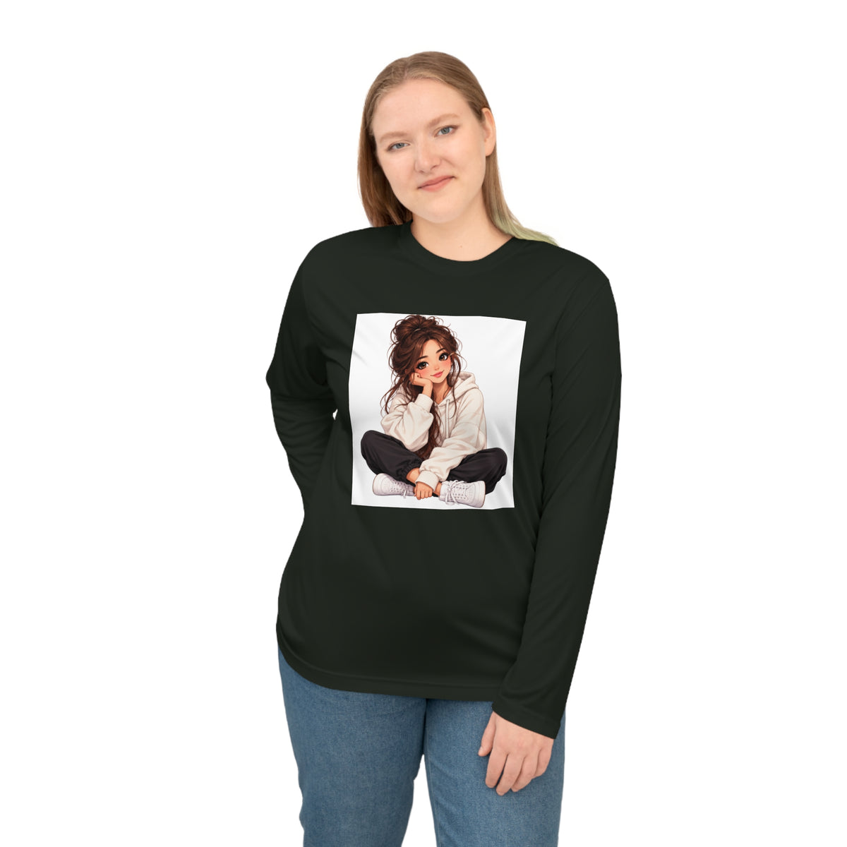 Cozy Girl Illustration Performance Long Sleeve Shirt
