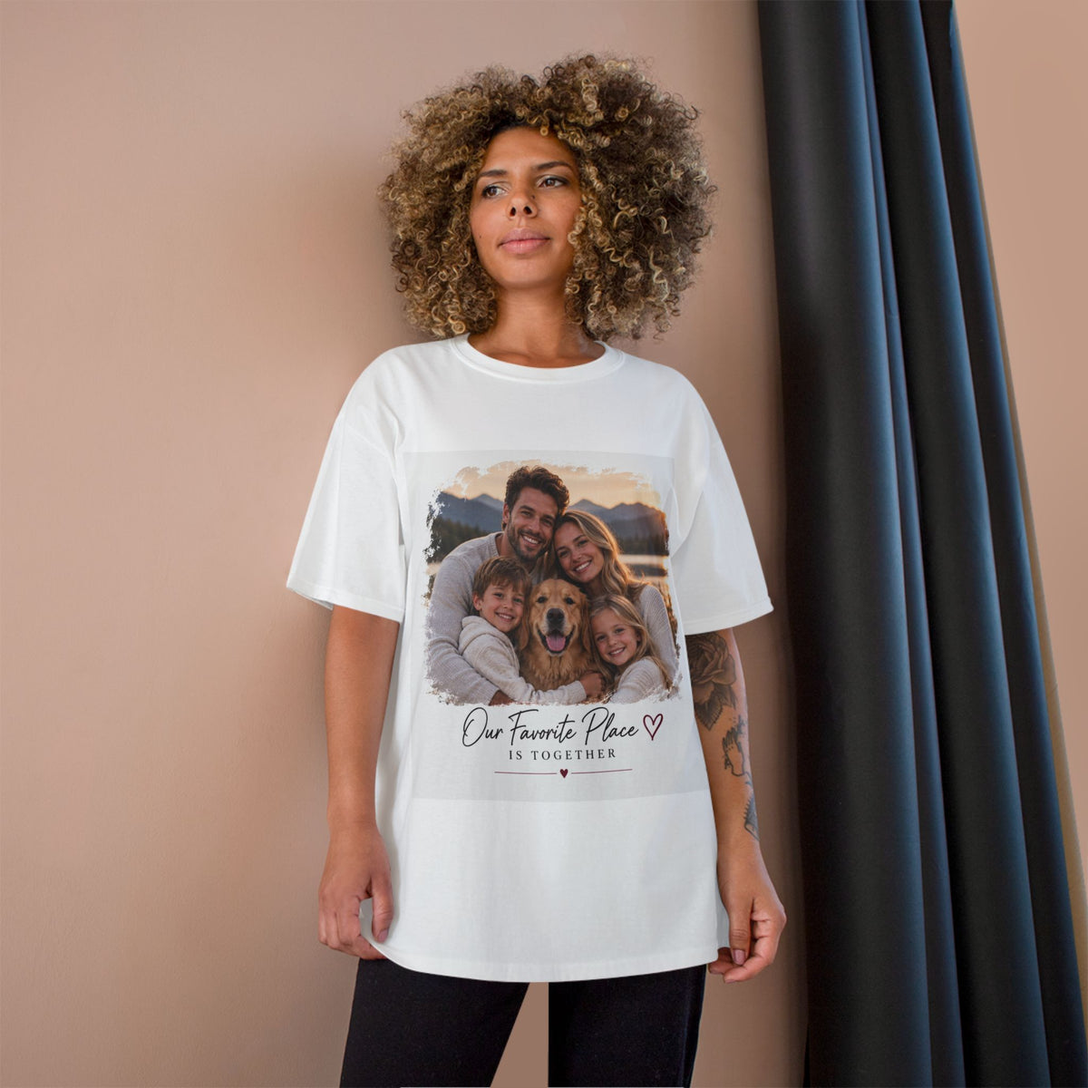 Family Photo T-Shirt — “Our Favorite Place Is Together” Personalized Crew Tee