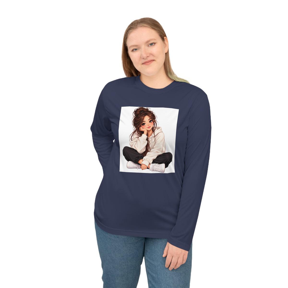 Cozy Girl Illustration Performance Long Sleeve Shirt
