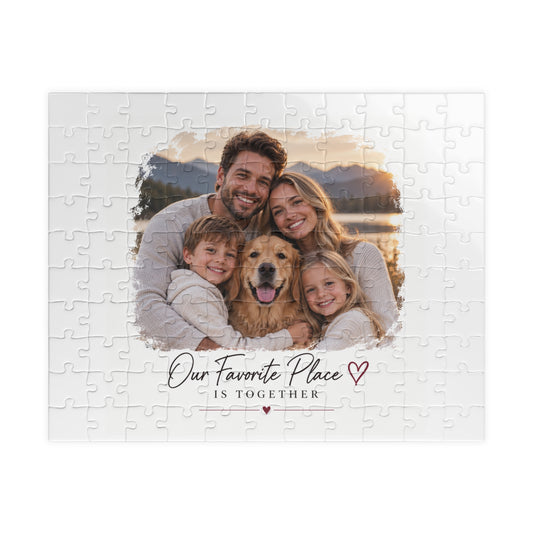 Our Favorite Place Is Together Photo Puzzle — Personalized Family & Pet Jigsaw (110–1014 pcs)
