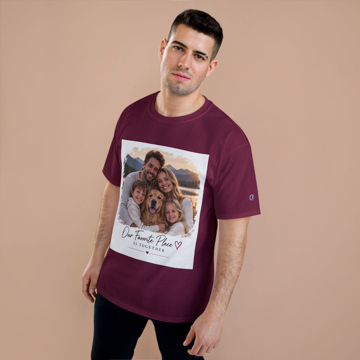 Family Photo T-Shirt — “Our Favorite Place Is Together” Personalized Crew Tee