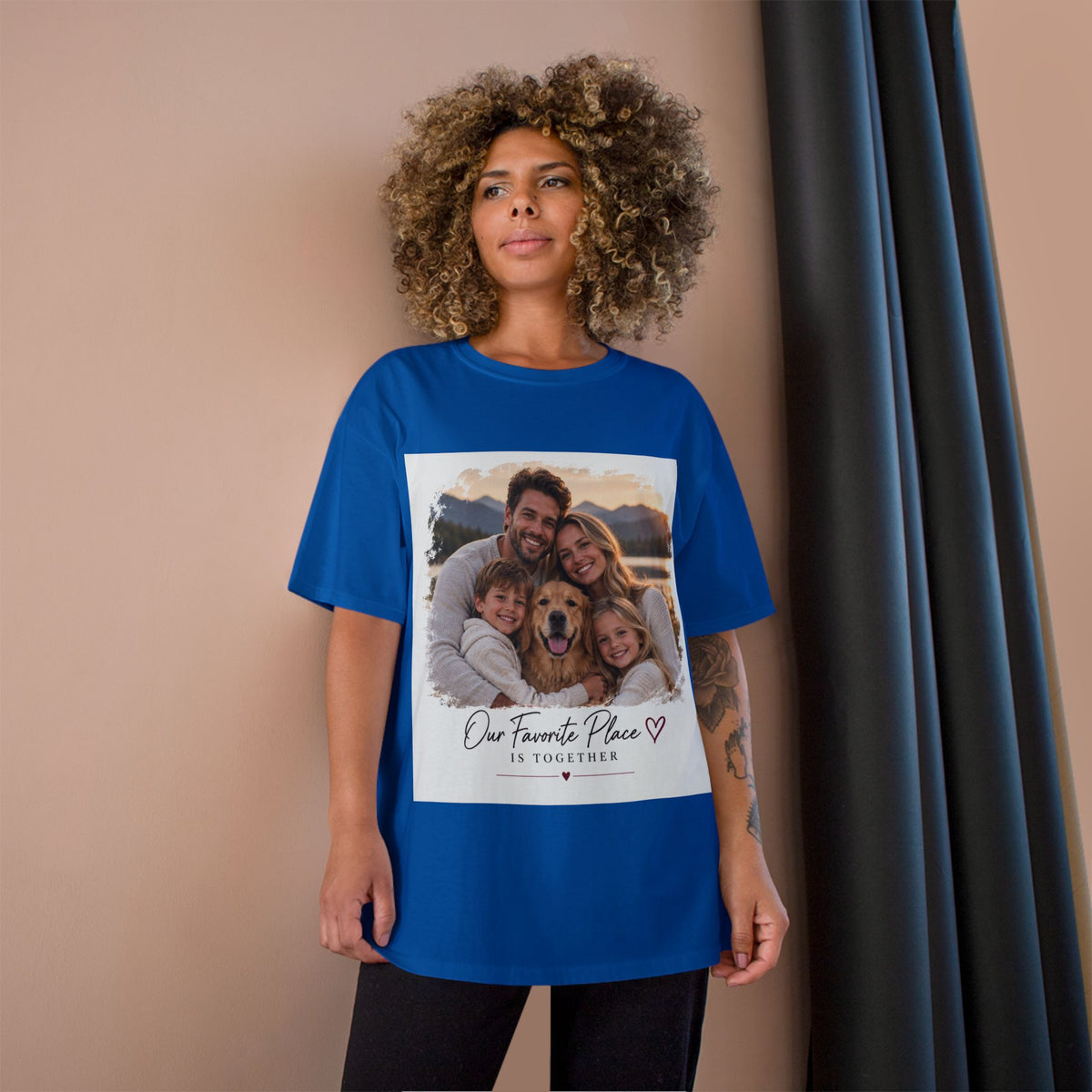 Family Photo T-Shirt — “Our Favorite Place Is Together” Personalized Crew Tee